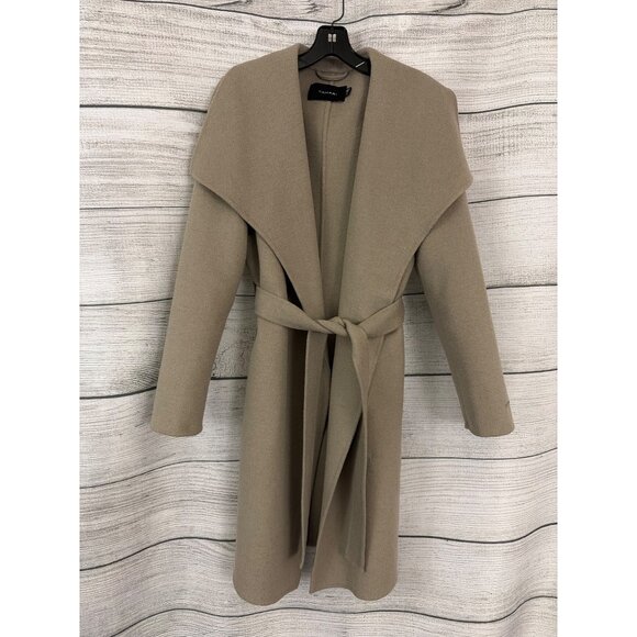 Tahari Beige Wool-Blend Wrap Coat With Belt Size L